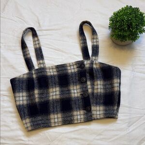 Forever 21 Plaid Crop Top - Navy and Cream